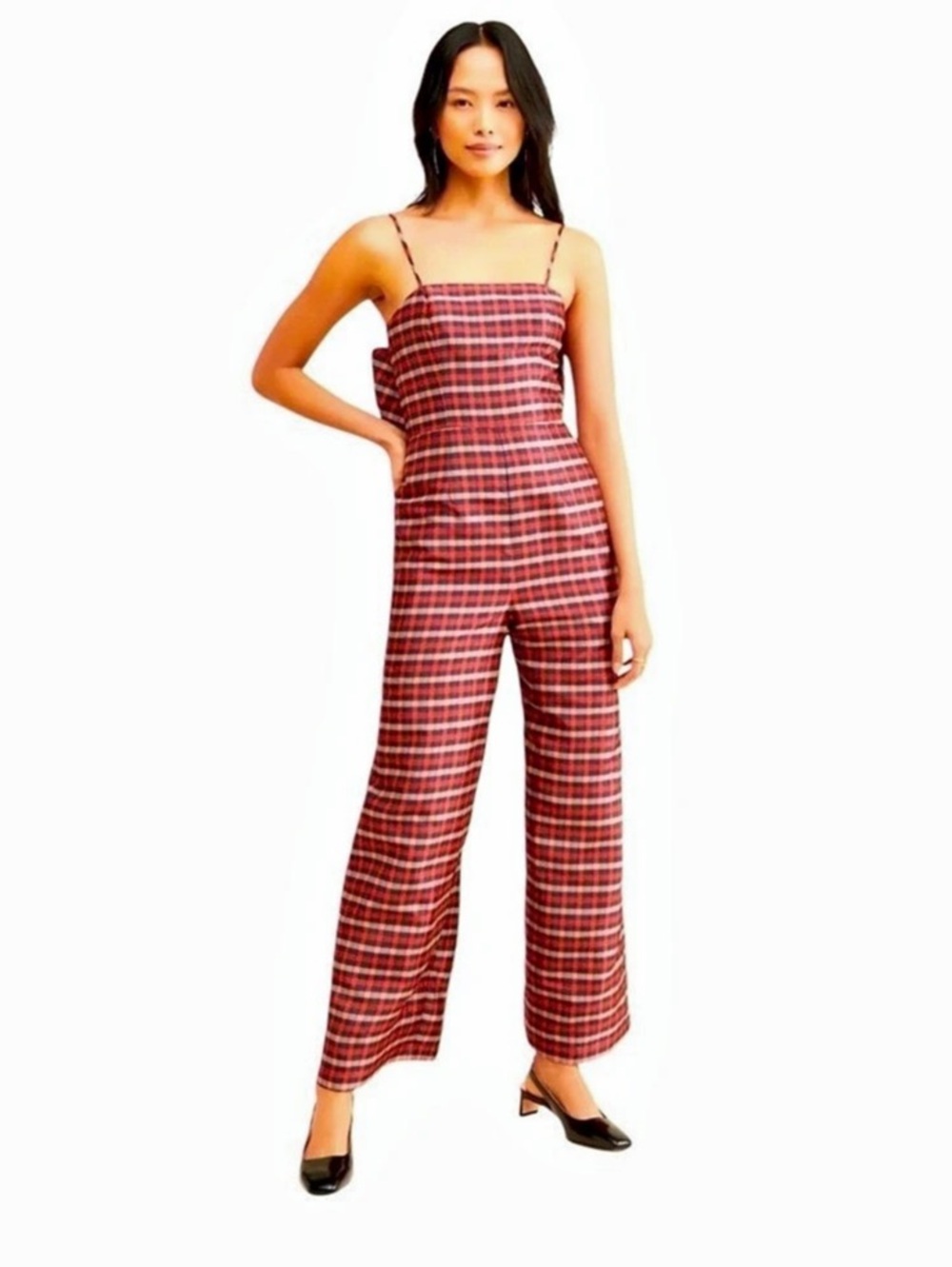 Hutch/Anthropologie Jumpsuit tartan Bow Jumpsuit in Red & Black Size 8